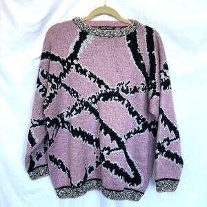 Vintage 80s 90s Men's Esprit Sport Sweater Funky Abstract Pink Knit, Medium